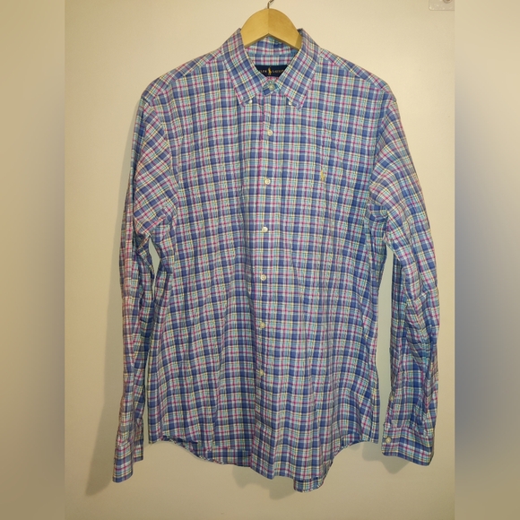 Ralph Lauren Button Down Dress Shirt Mens Large Plaid Check Multicolor Pony - Picture 1 of 4